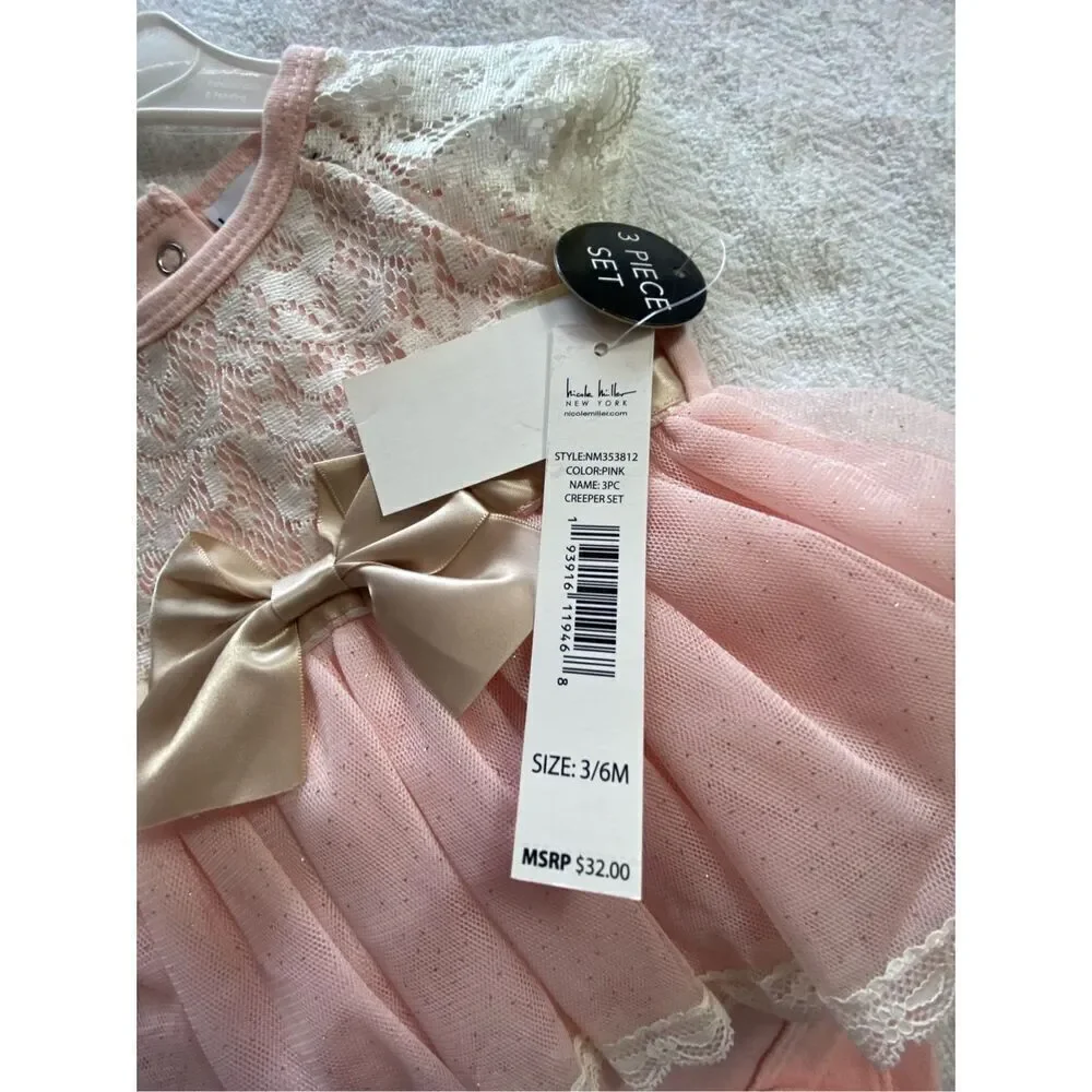 NICOLE MILLER Baby 3/6 Month 3 Piece Dress Set